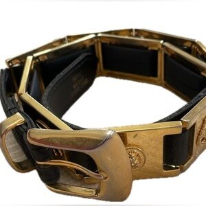 Boutique - Black Leather And Gold Medallion Belt